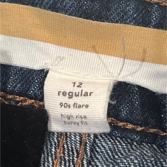 Womens Blue Jeans 12 Regular High Rise Curvy Fit Flare Leg 90s Style Dark Wash - Picture 3 of 13